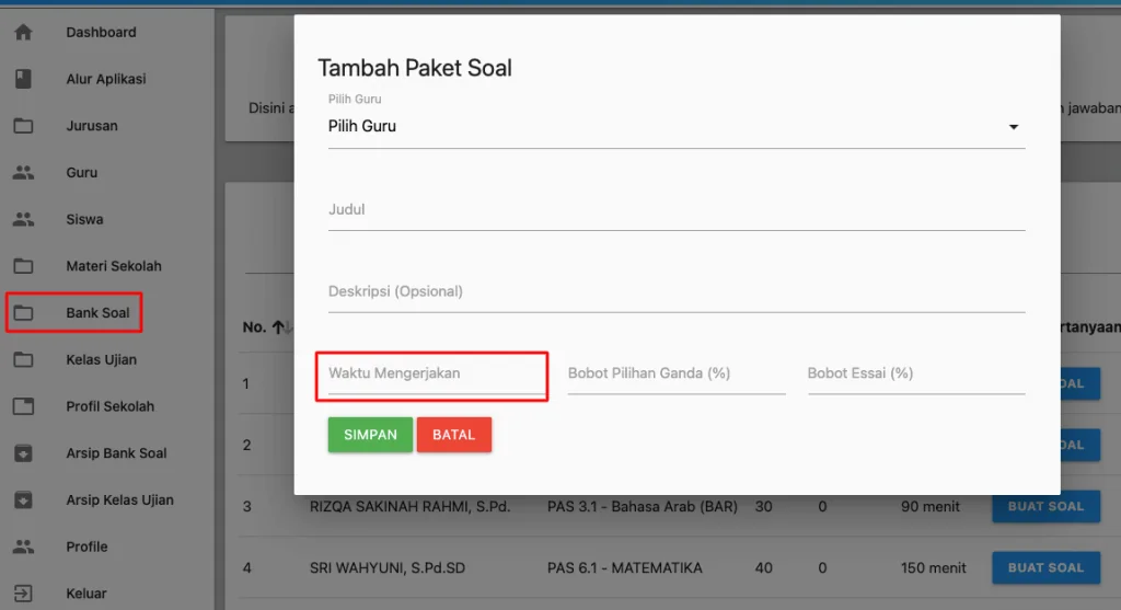 Atur waktu saat membuat soal