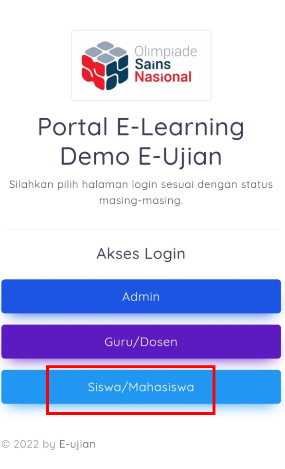 Android exambro - menu untuk login siswa
