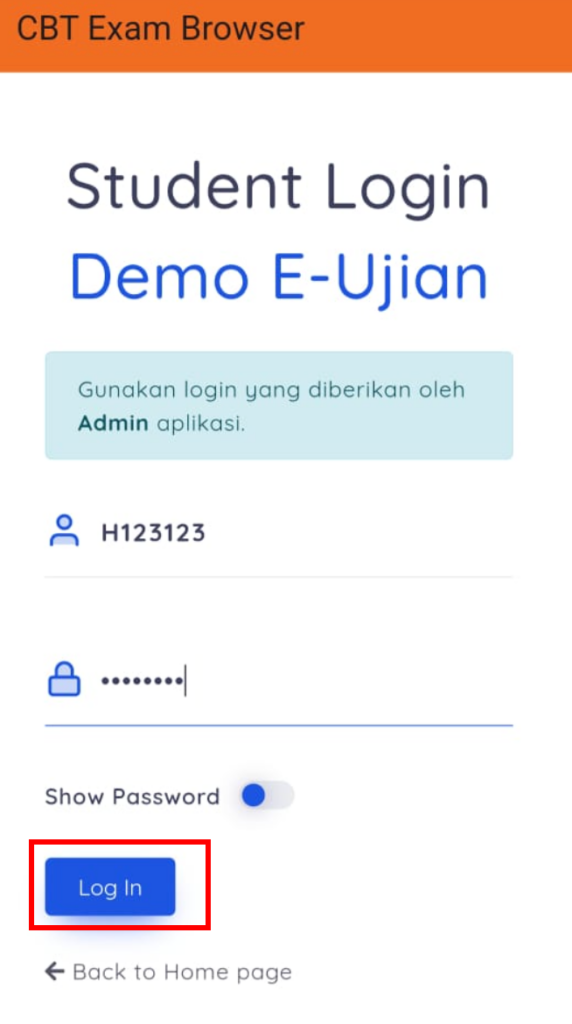 Exam Browser Android - login siswa melalui android exambro