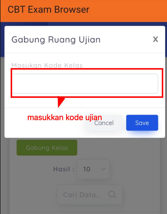 Exam Browser Android - masukkan kode ujian di exambro siswa