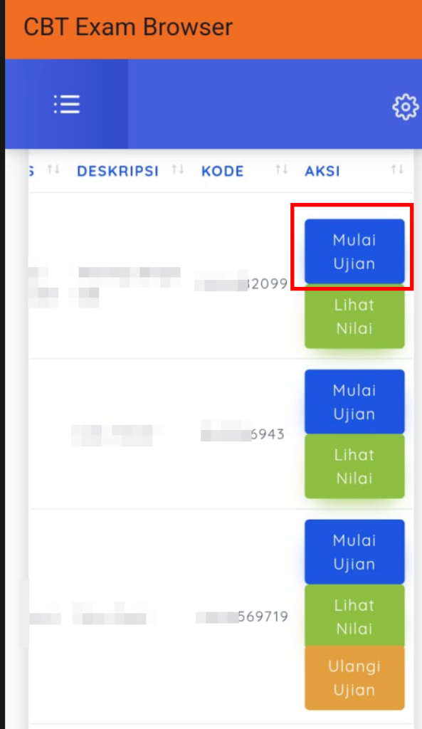 Exam Browser Android - mulai melakukan ujian