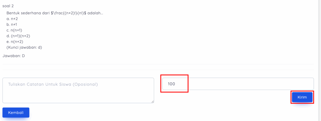 masukkan nilai dan klik Kirim