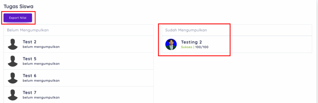 Export atau lihat nilai