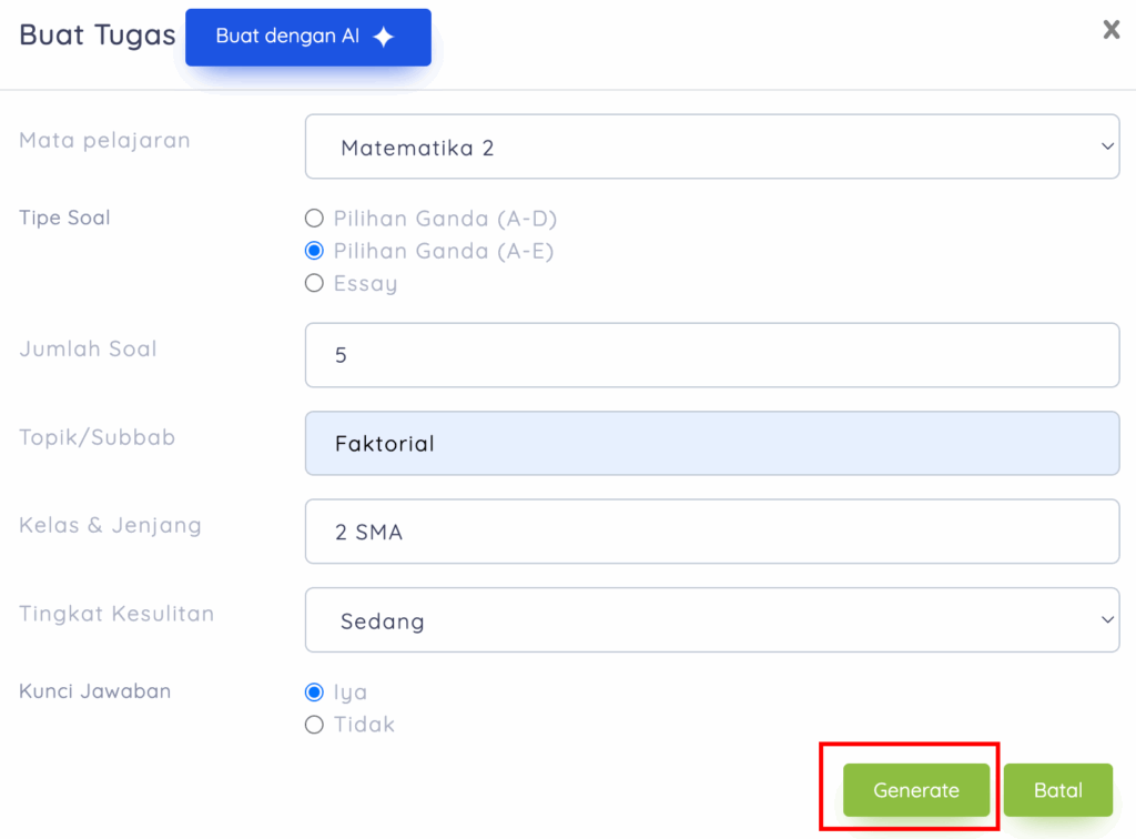 Bantuan membuat tugas/quiz dengan AI