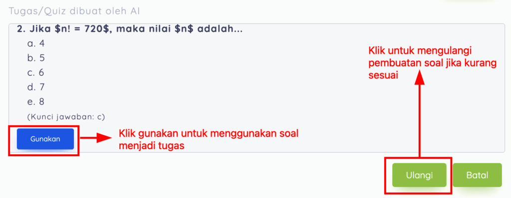 Hasil quiz/tugas yang dibuat oleh AI e-ujian.id