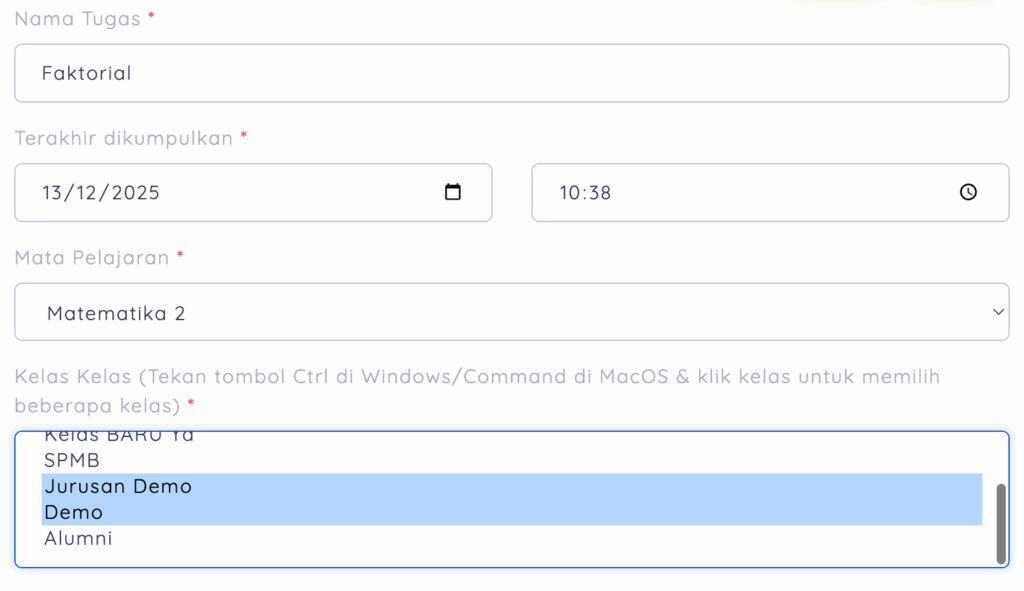 form pembuatan tugas e-ujian