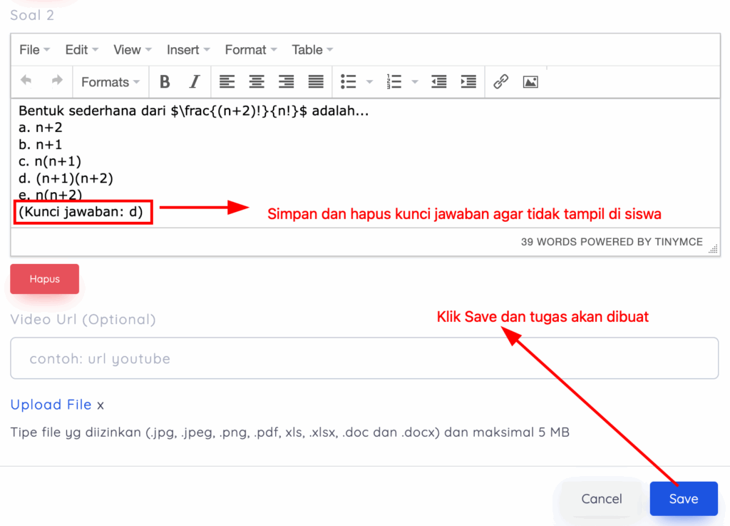 Simpan untuk membuat tugas