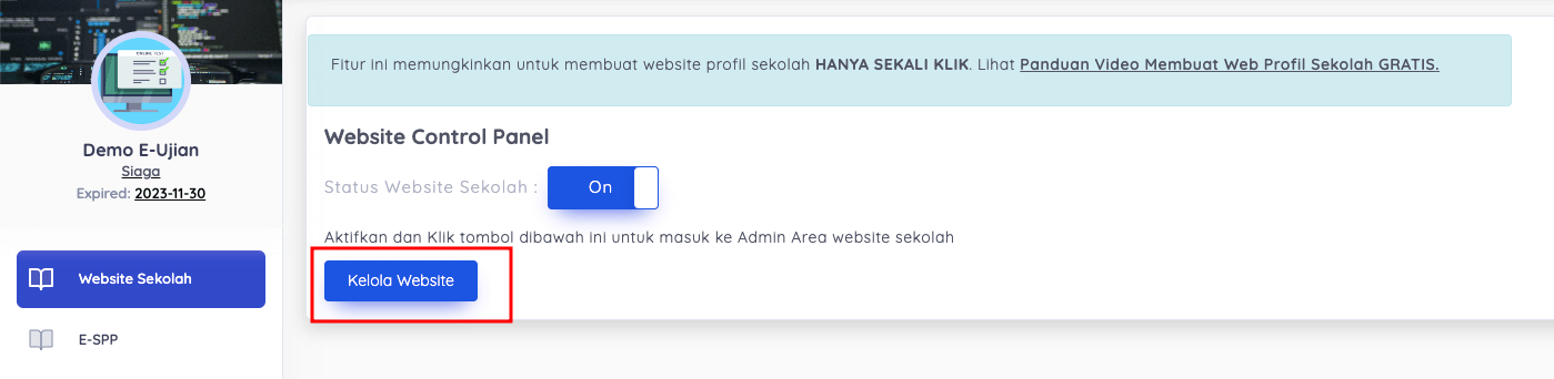 kelola website sekolah e-ujian.id