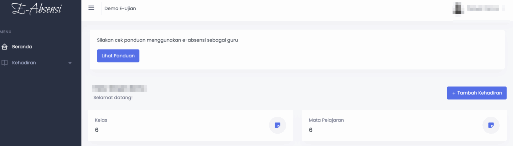 halaman dashboard absensi siswa
