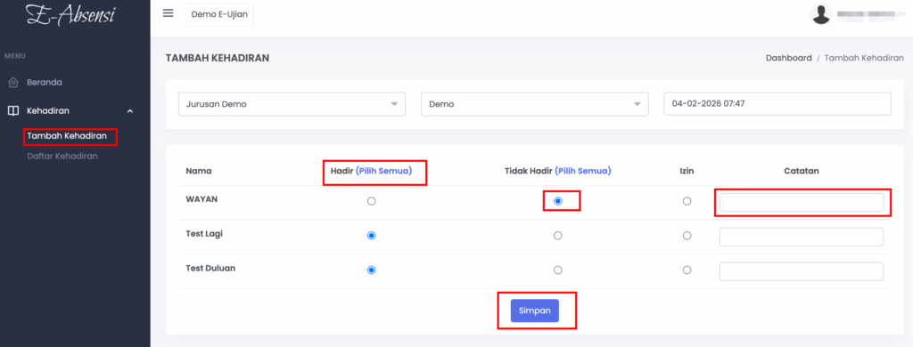 cara melakukan absensi siswa
