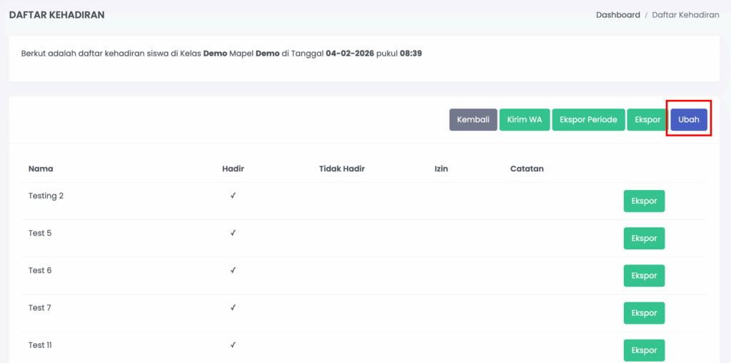 mengubah data absensi