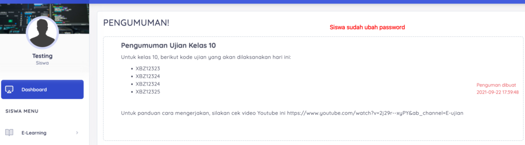Siswa sudah mengubah password