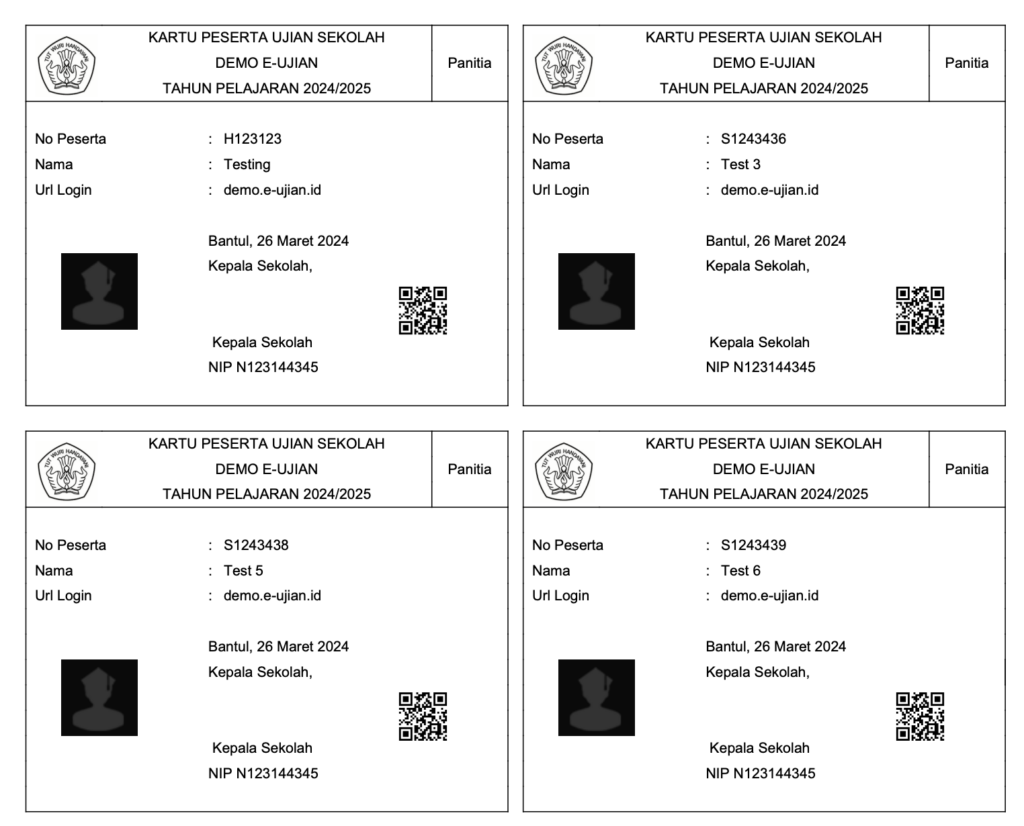 Cara Cetak Kartu Ujian e-ujian.id - preview kartu ujian e-ujian
