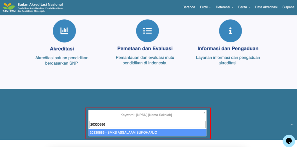Cara Cek Akreditasi Sekolah Online - masukkan no NPSN