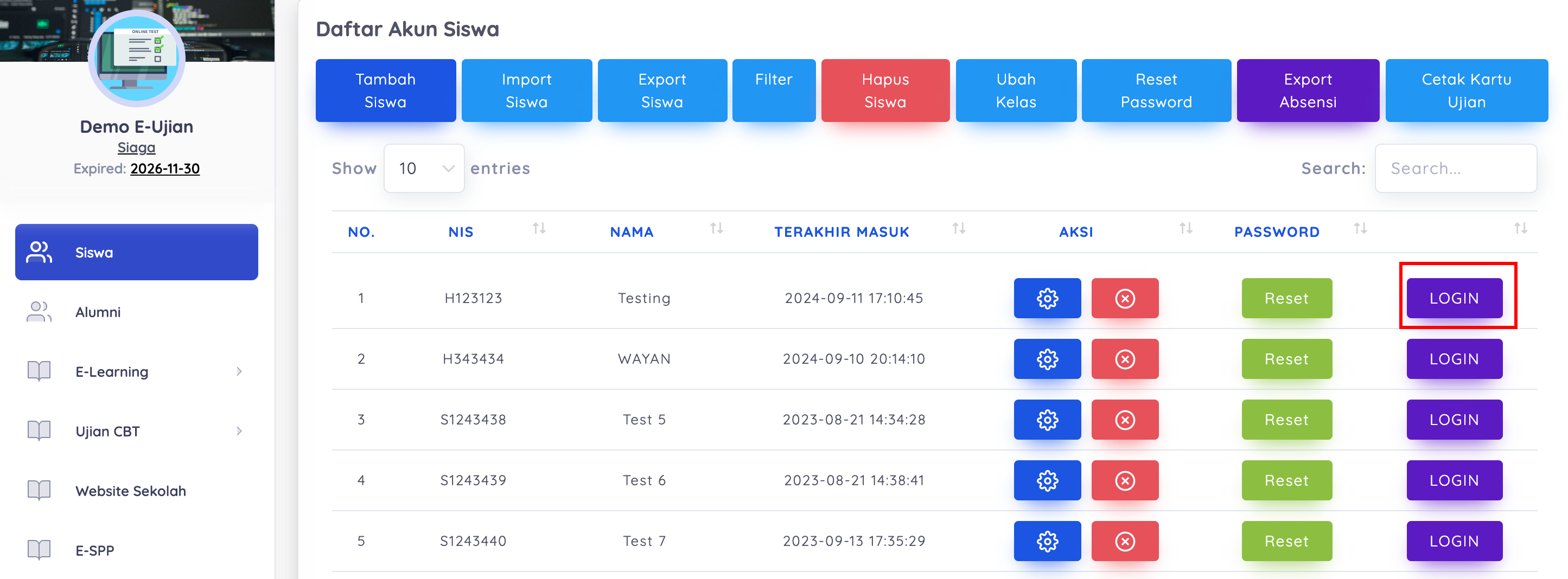 login siswa tanpa password
