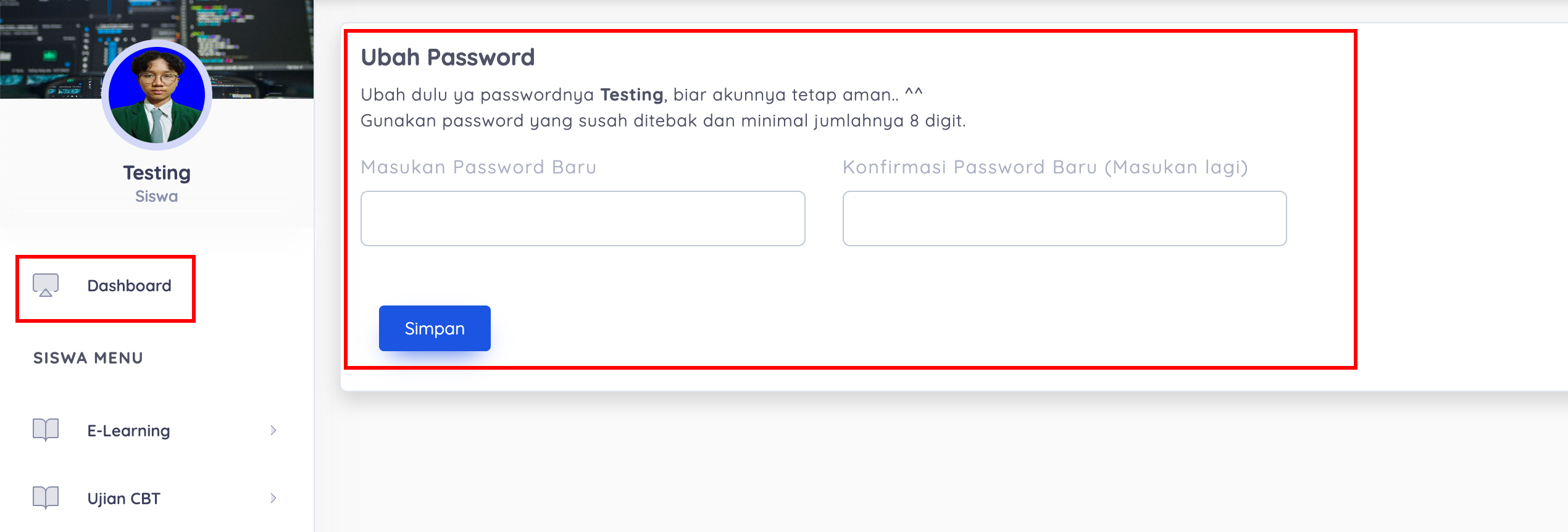 password default siswa belum diubah