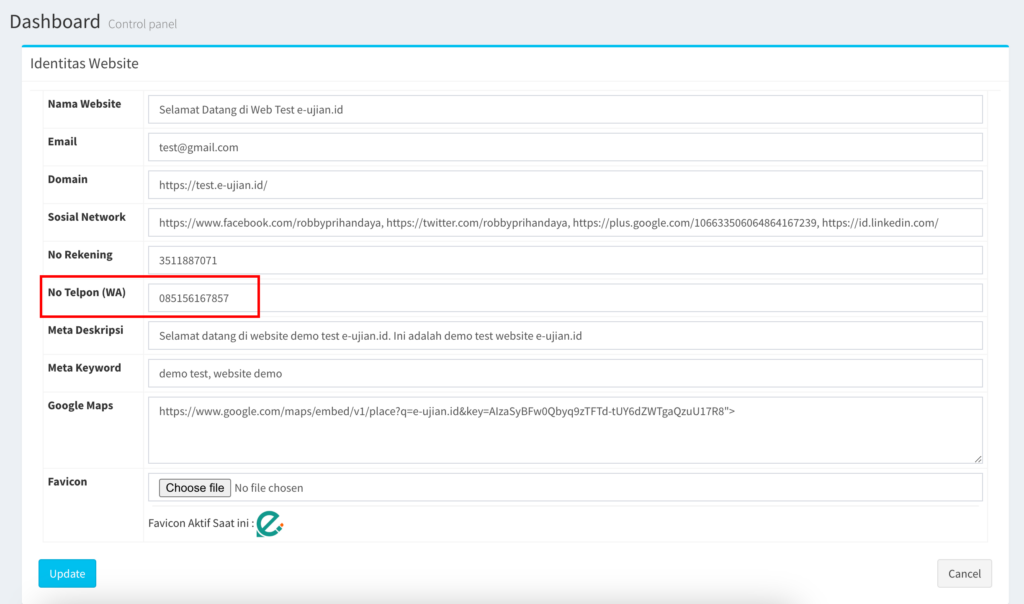 update no whatsapp website sekolah