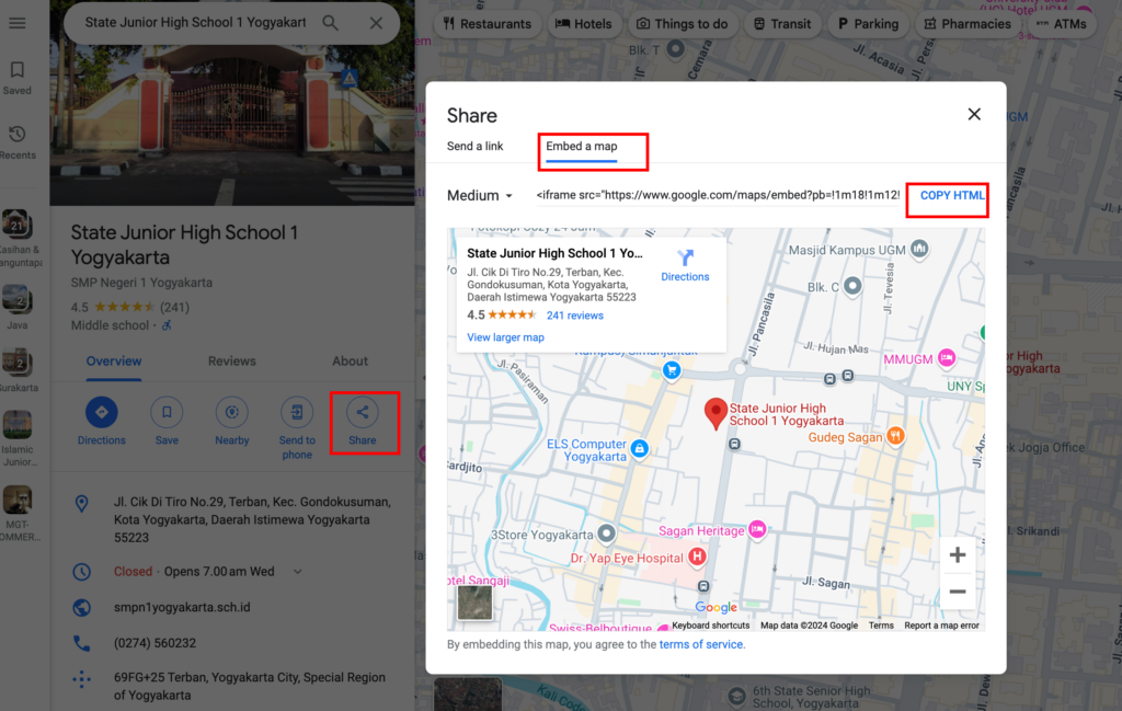 Cara Menambahkan Google Map Sekolah di Halaman Kontak - embed google maps