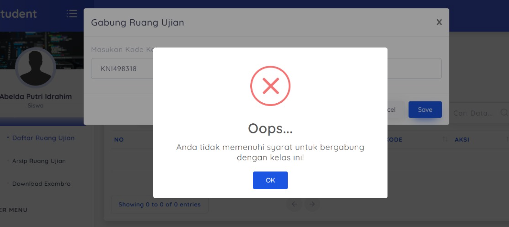 gagal gabung ujian