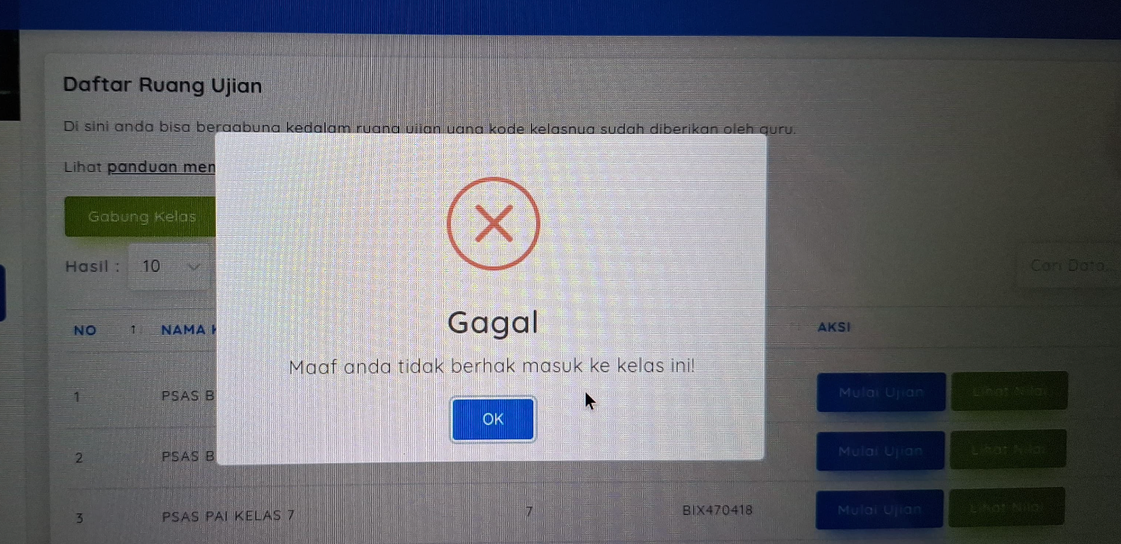 gagal mengerjakan