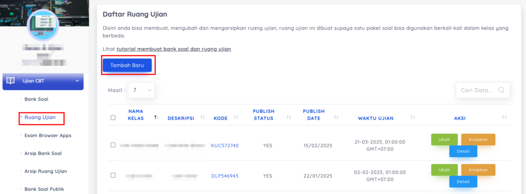 membuat ruang ujian baru di e-ujian.id