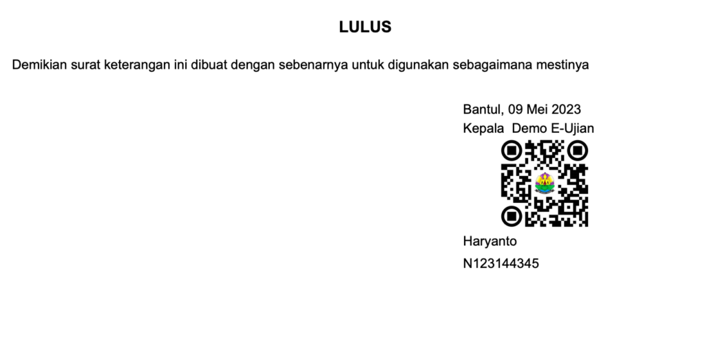 Hasil print skl dengan barcode