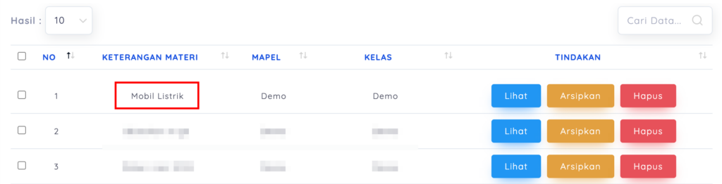 materi telah berhasil dikirimkan
