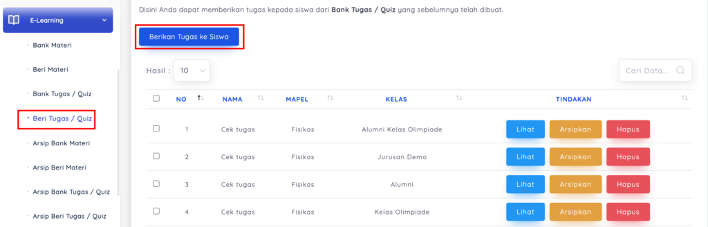 cara memberikan tugas ke siswa