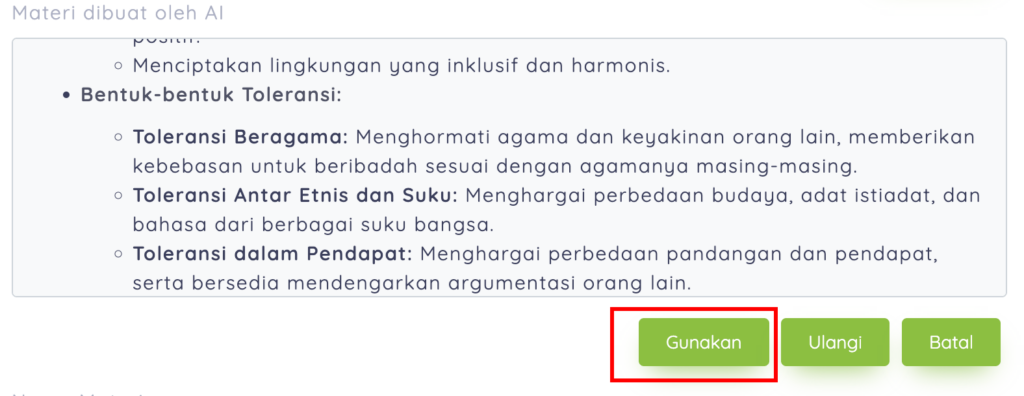 hasil materi yang dibuat oleh AI