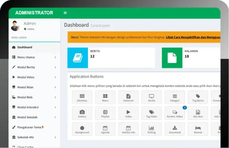 website sekolah - halaman dashboard admin website sekolah