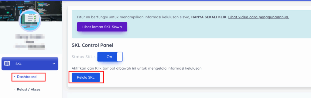 menu pengaturan SKL