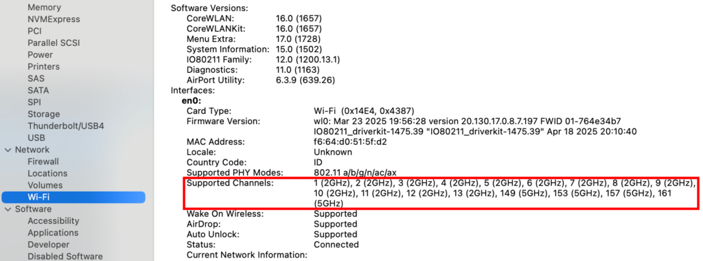 WiFi Tidak Muncul di Laptop Macbook - daftar frekuensi yang didukung oleh macbook