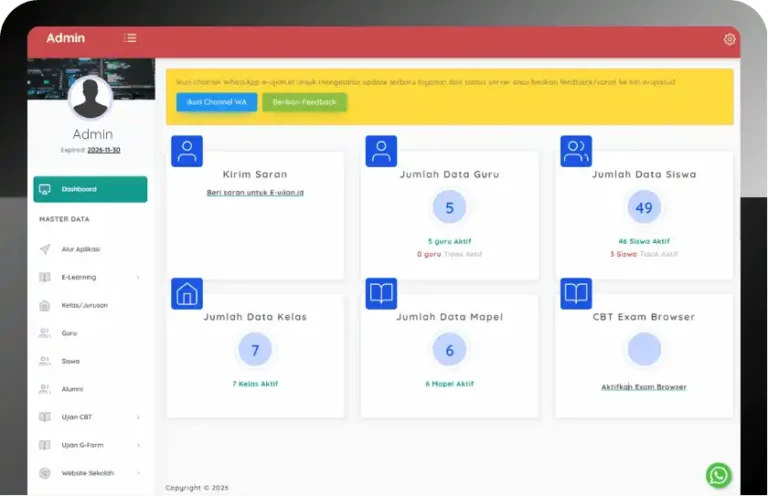 aplikasi e ujian - dashboard aplikasi e-ujian.id