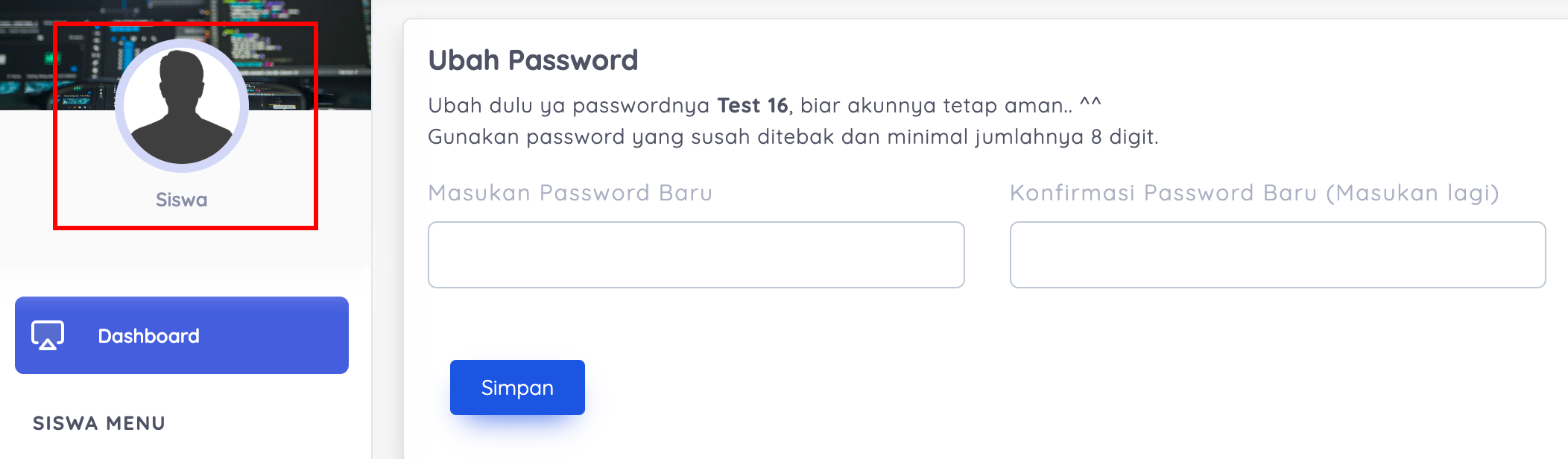 profil siswa e-ujian kosong