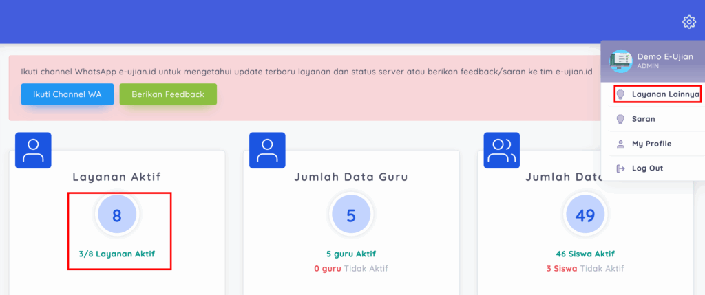 Cara mengaktifkan layanan fitur whatsapp e-ujian