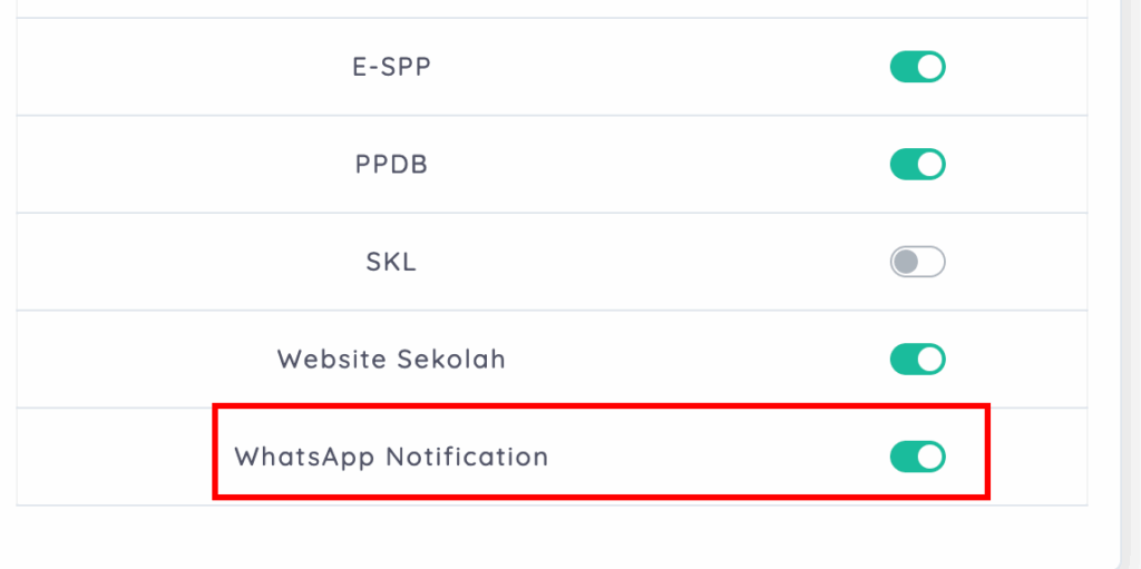 on/off layanan notifikasi whatsapp