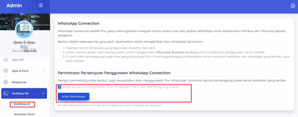 Setujui untuk menghubungkan akun whatsapp