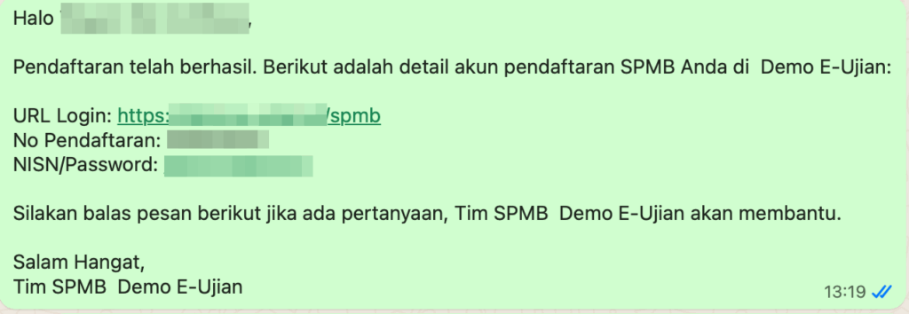 contoh pesan whatsapp otomatis saat siswa selesai mendaftar