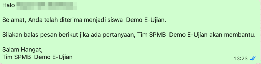 contoh pesan whatsapp otomatis saat siswa telah diterima
