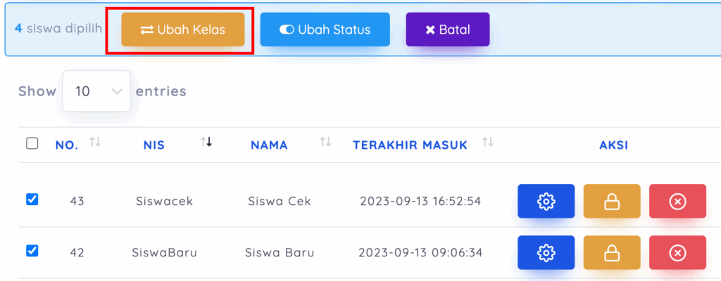 ubah kelas siswa e-ujian