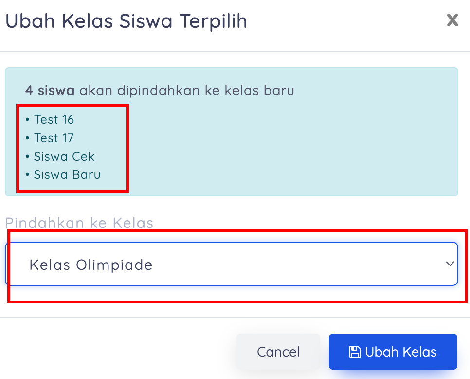 langkah selanjutnya untuk memindahkan kelas siswa