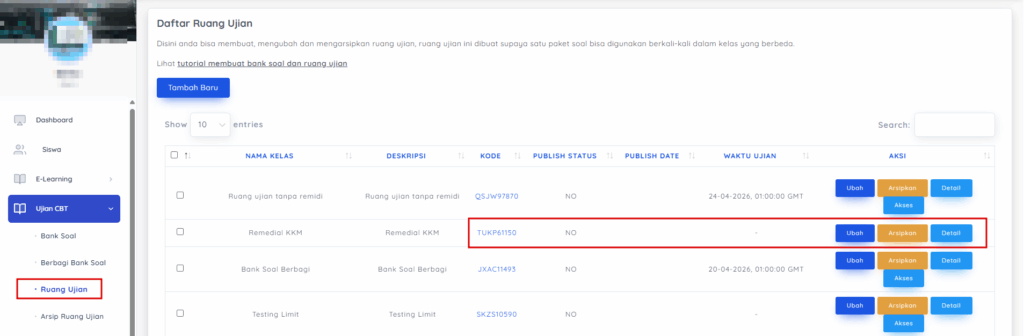ruang ujian online cbt berhasil dibagikan