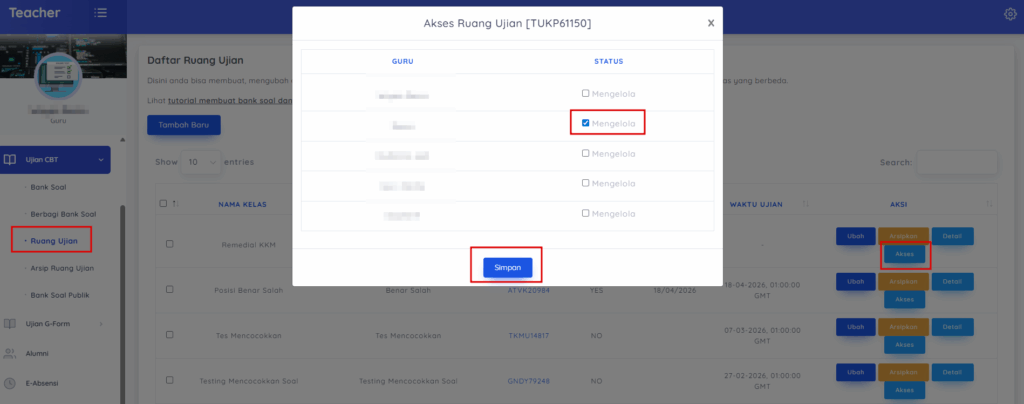 berbagi akses ruang ujian cbt e-ujian.id