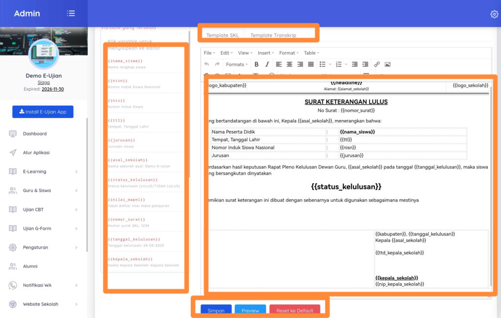 tampilan editor skl dan variablenya