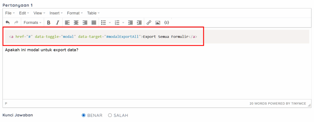 tampilan snippet code sebelum disimpan