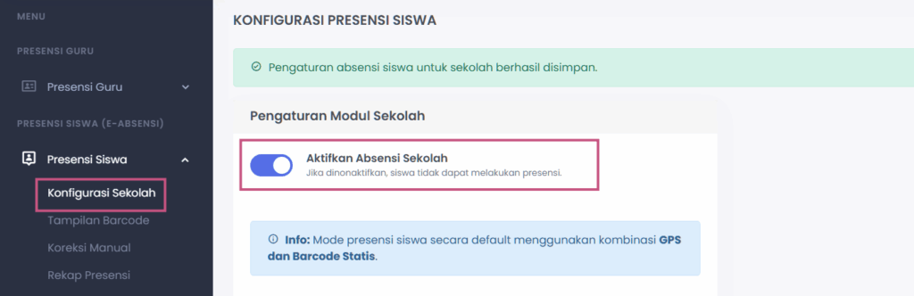aktifkan absensi sekolah siswa