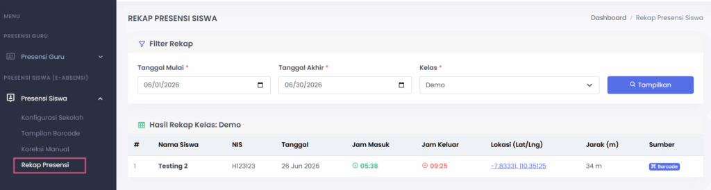 Data absensi siswa
