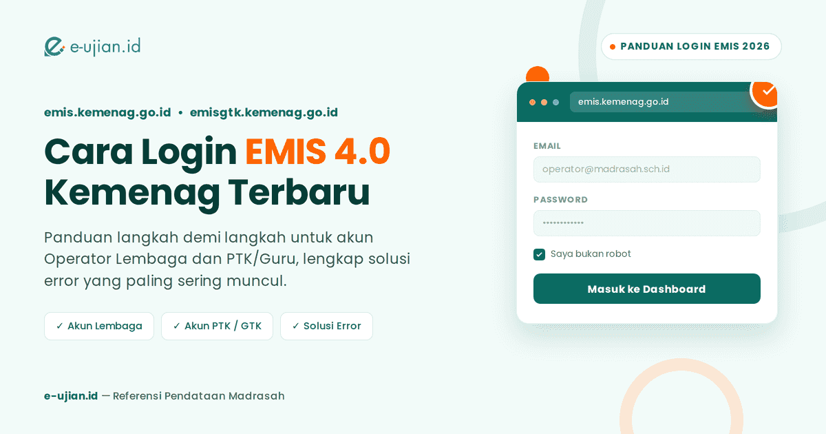 Cara login EMIS 4.0 Kemenag untuk operator madrasah dan PTK guru, panduan akun lembaga dan solusi error emis.kemenag.go.id