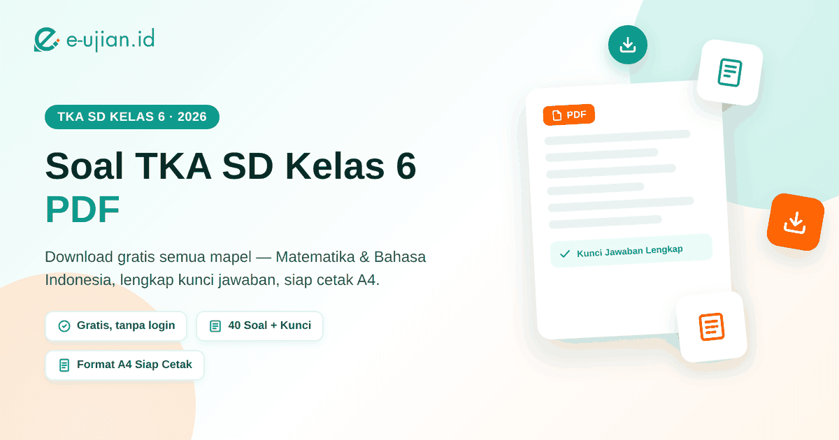 Soal TKA SD Kelas 6 PDF gratis semua mapel Matematika dan Bahasa Indonesia siap cetak lengkap kunci jawaban