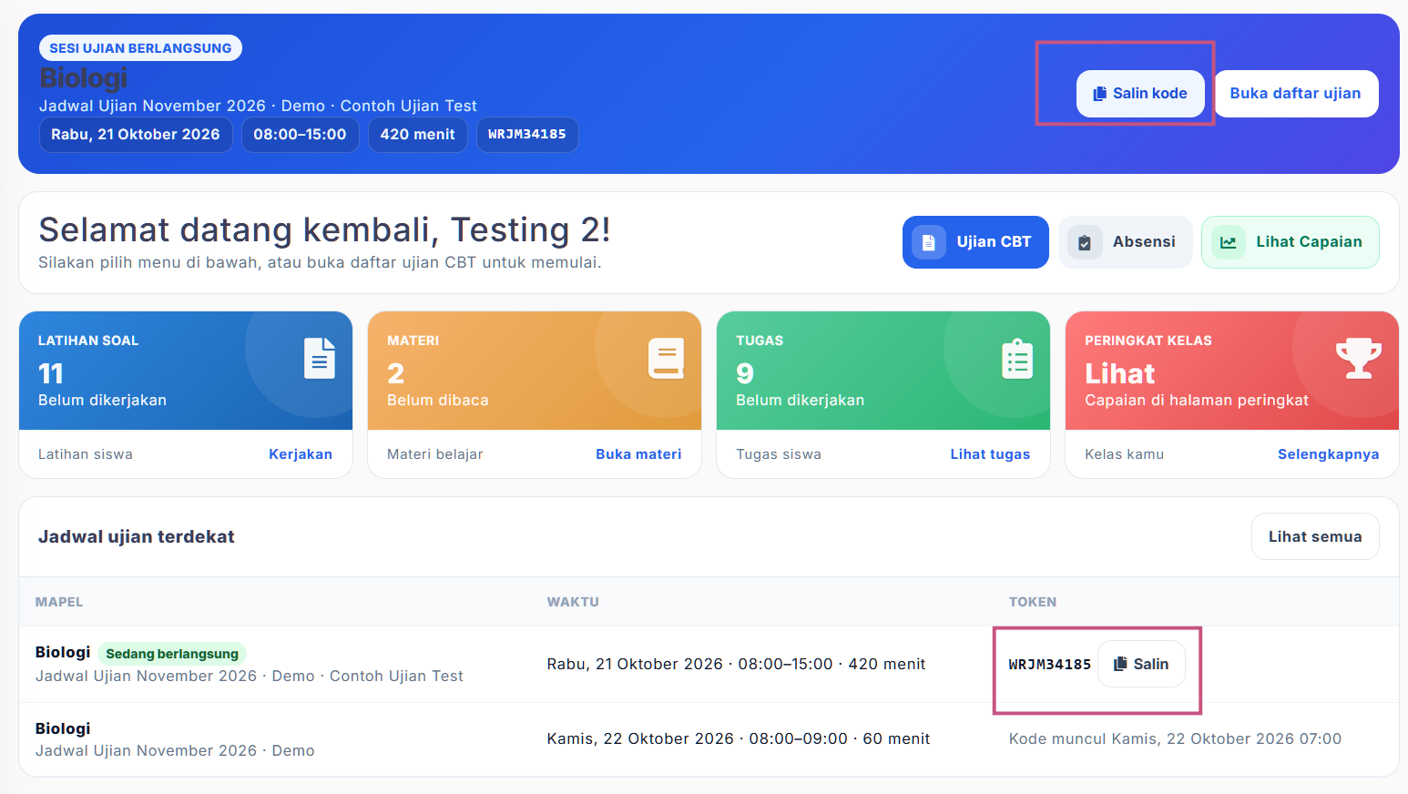 Tampilan jdawal di siswa